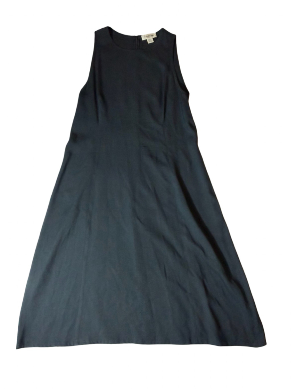 Vintage Calvin Klein Collection Black Silk A-Line Dress Sleeveless 1994